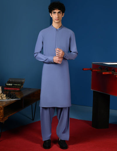 Polyester Blue Kameez Shalwar - J. Junaid Jamshed