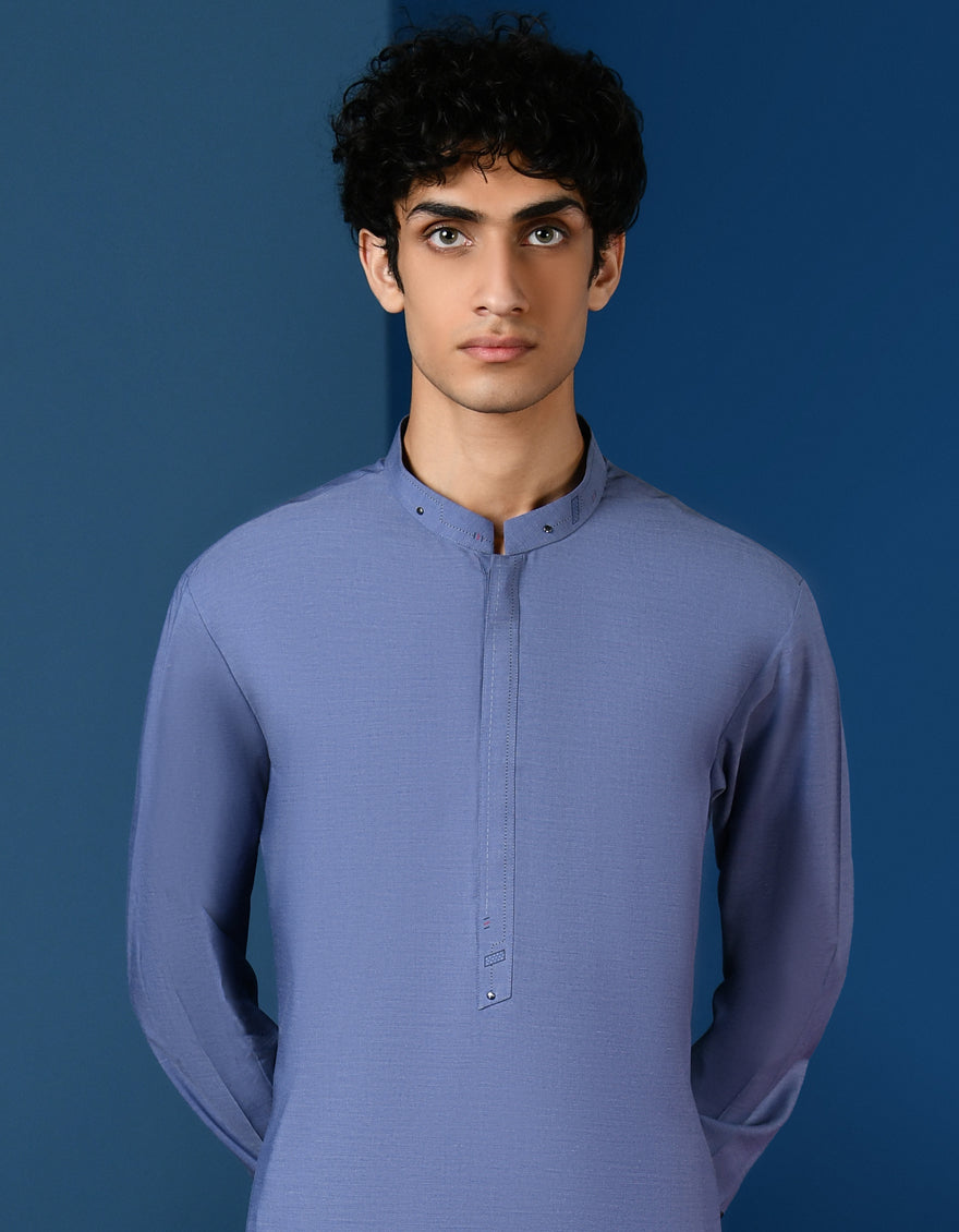 Polyester Blue Kameez Shalwar - J. Junaid Jamshed