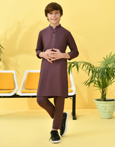 Blended Dark Plum Kurta Trouser - J. Junaid Jamshed