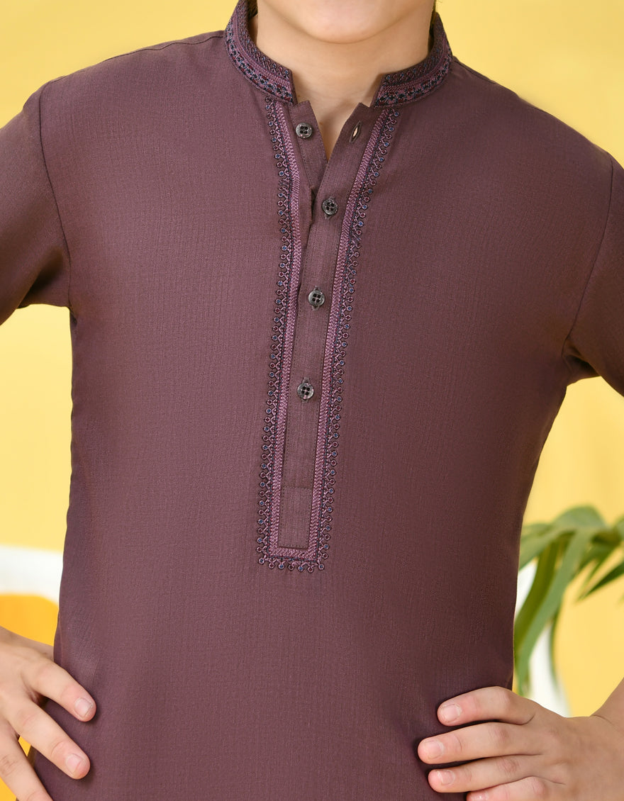 Blended Dark Plum Kurta Trouser - J. Junaid Jamshed