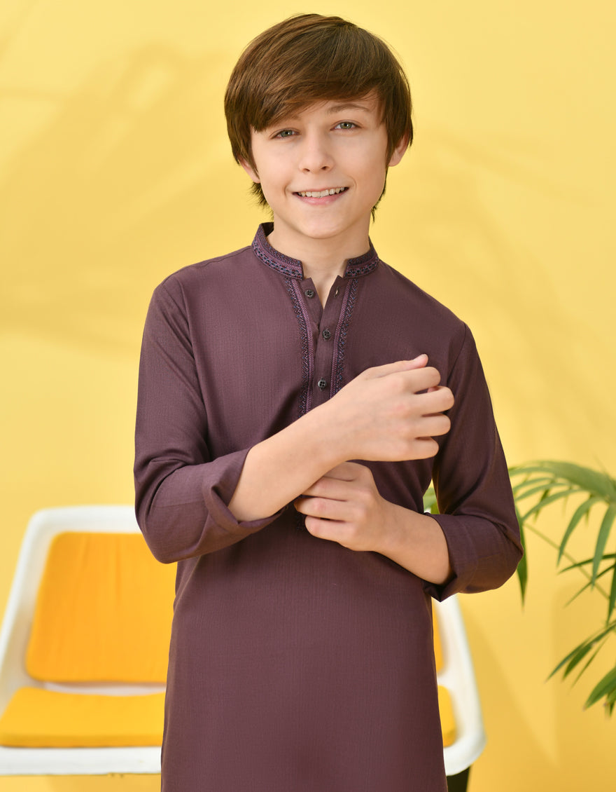 Blended Dark Plum Kurta Trouser - J. Junaid Jamshed