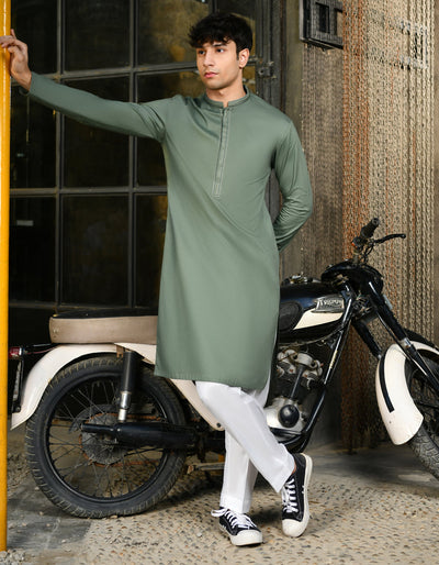 Cotton Olive Green Shalwar Kameez - J. Junaid Jamshed