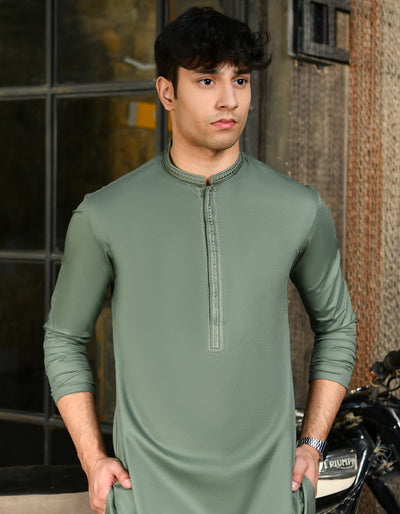 Cotton Olive Green Shalwar Kameez - J. Junaid Jamshed