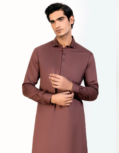 Cotton Rustic Brown Kameez Shalwar - J. Junaid Jamshed