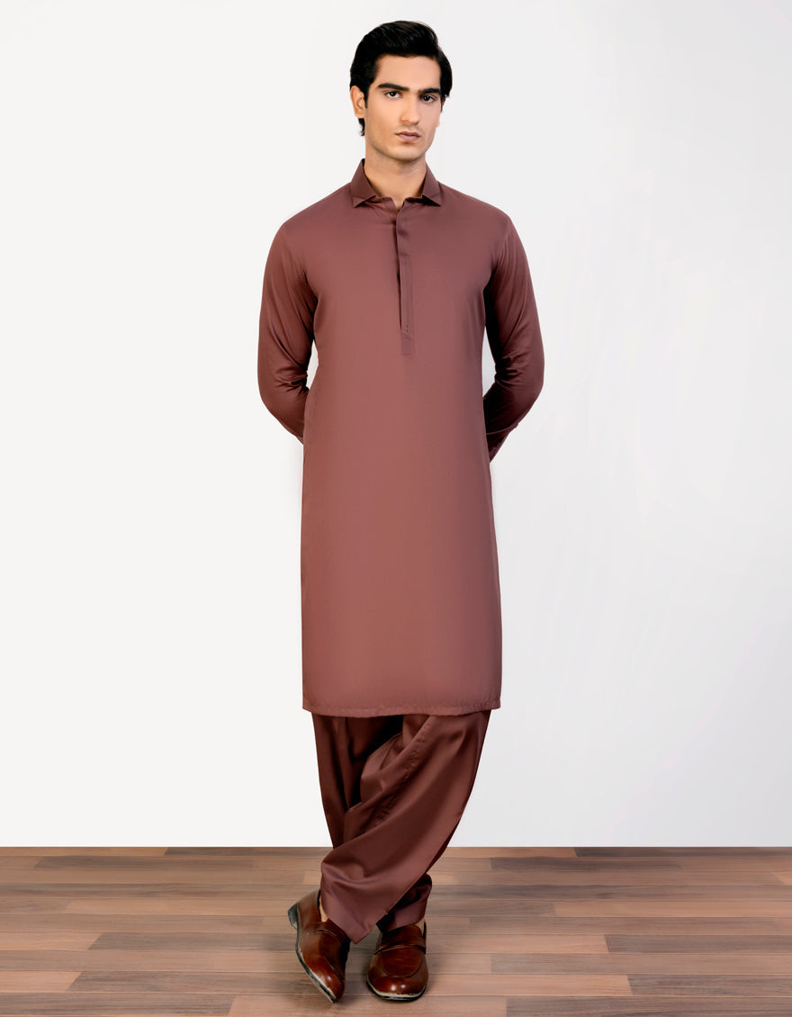 Cotton Rustic Brown Kameez Shalwar - J. Junaid Jamshed