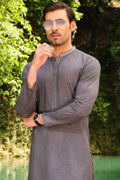 Cotton Charcoal Kurta - J. Junaid Jamshed