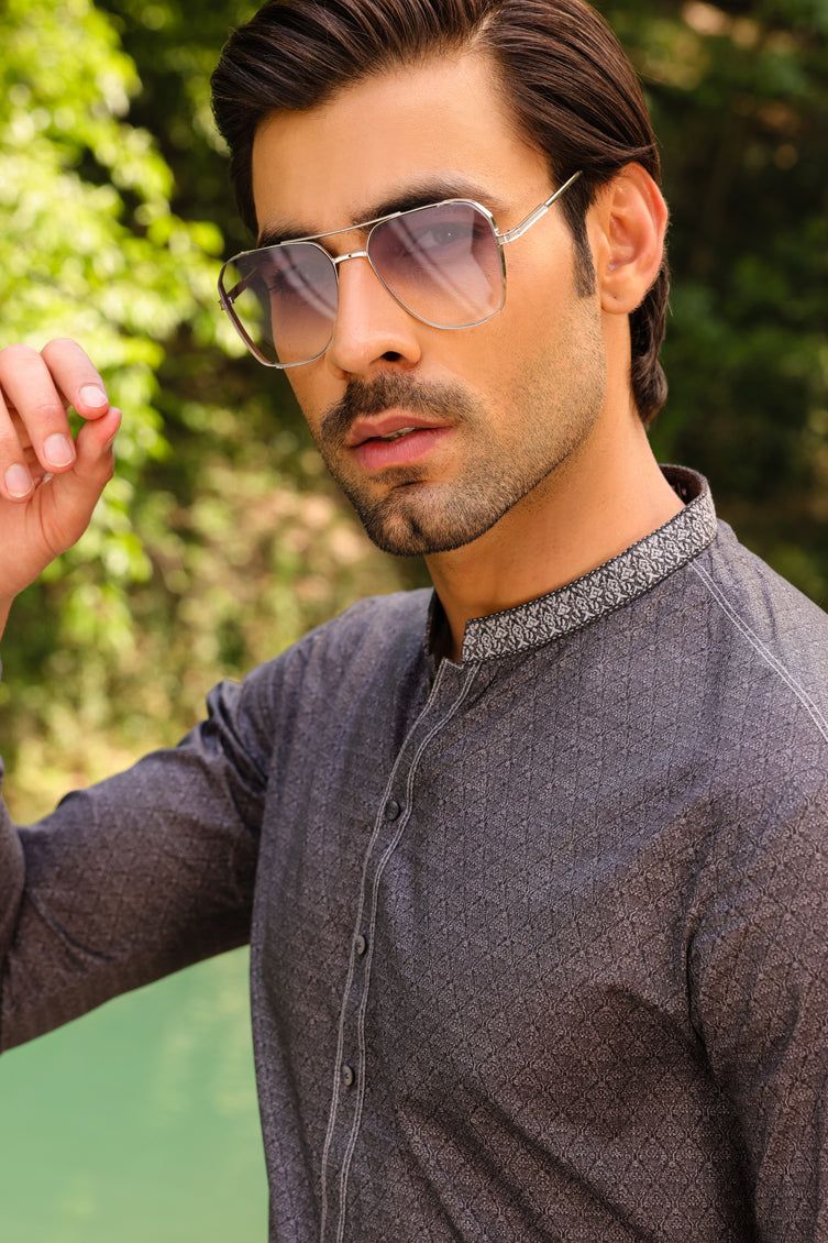 Cotton Charcoal Kurta - J. Junaid Jamshed
