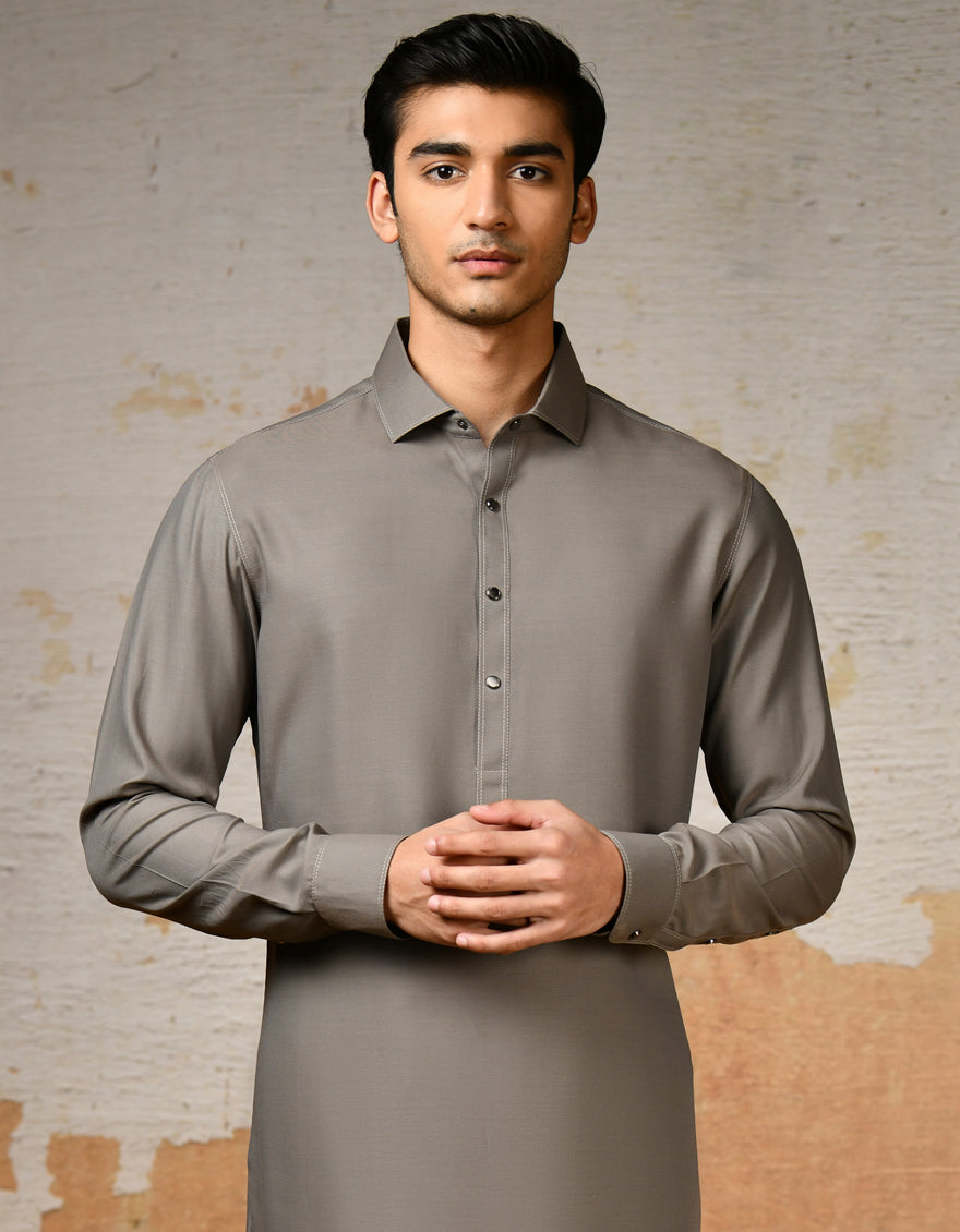 Blended Mud Brown Shalwar Kameez - J. Junaid Jamshed