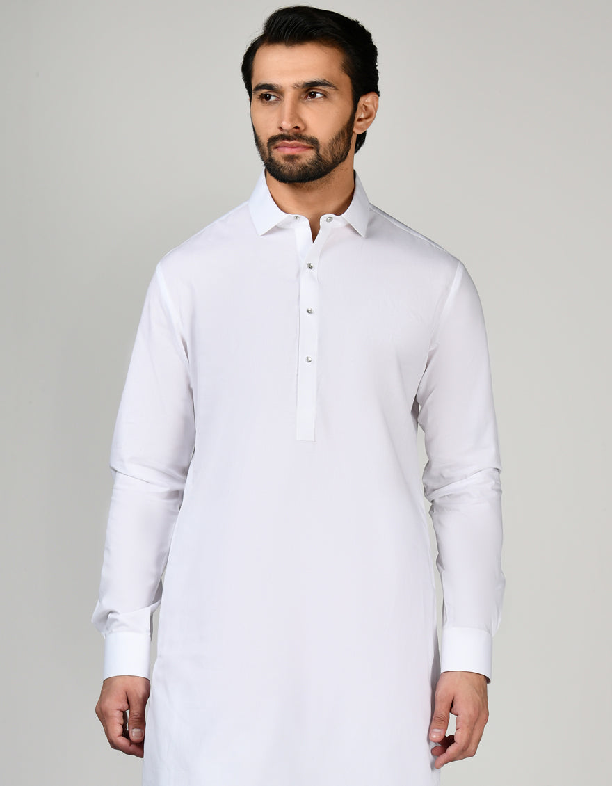 Cotton White Shalwar Kameez - J. Junaid Jamshed