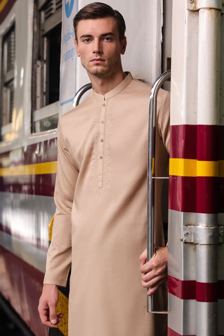 Cotton Beige Shalwar Kameez - J. Junaid Jamshed
