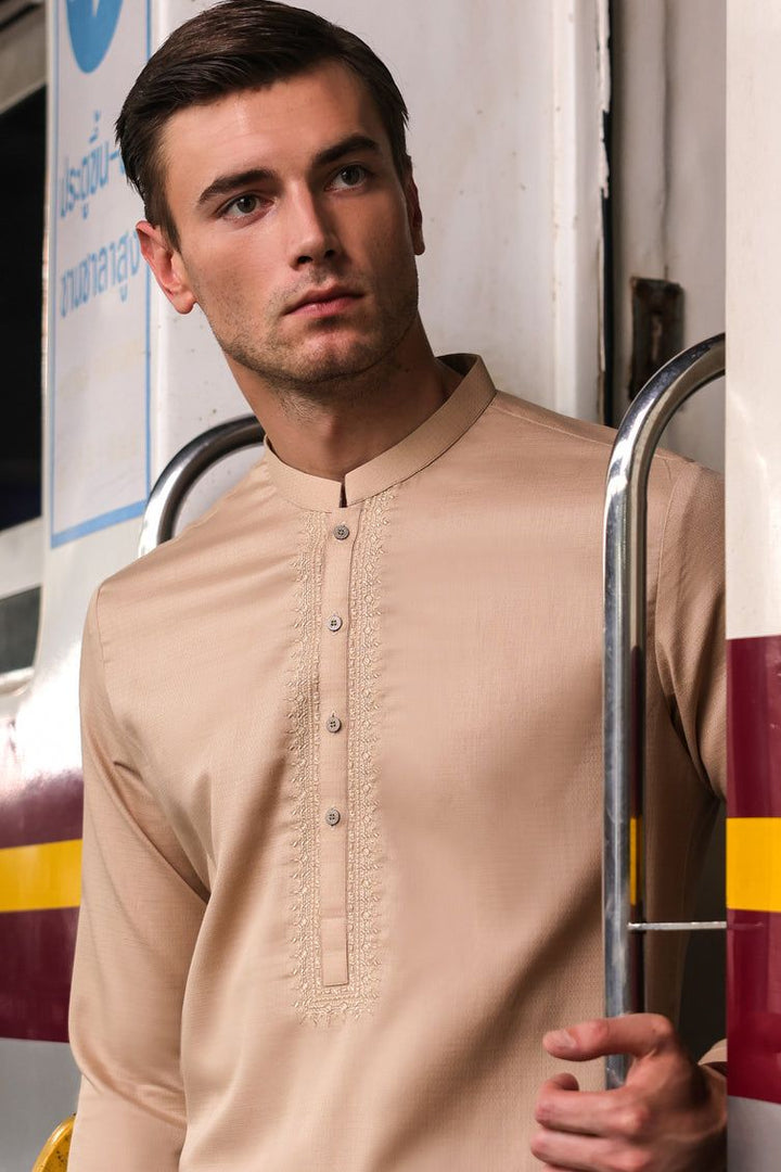 Cotton Beige Shalwar Kameez - J. Junaid Jamshed