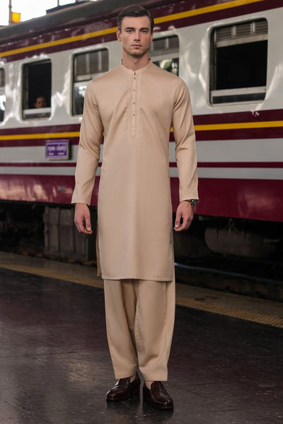 Cotton Beige Shalwar Kameez - J. Junaid Jamshed