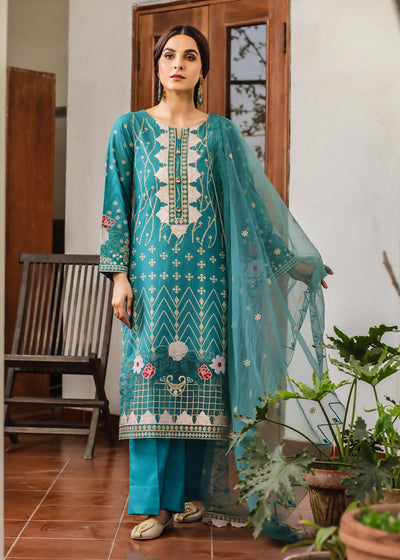 Embroidered Lawn  Green 3 Piece Suit - Khas
