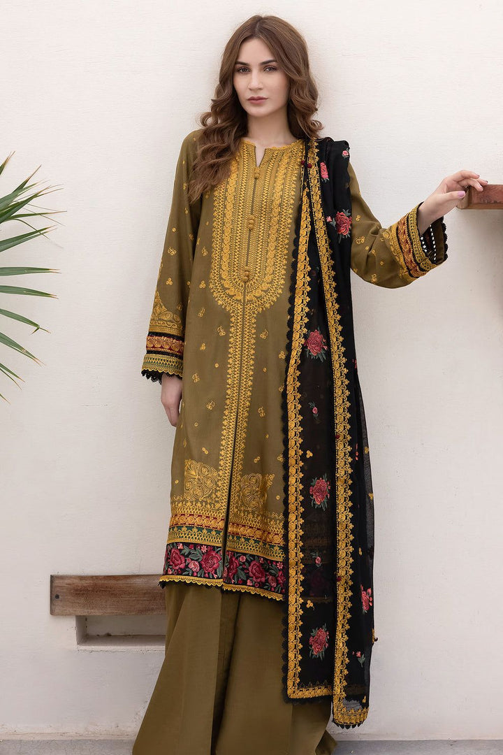 Golden Embroidered Khaddar 3 Piece Suit - Jazmin