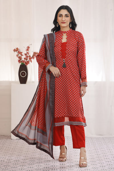 Lawn Red 3 Piece Suit - Nishat Linen
