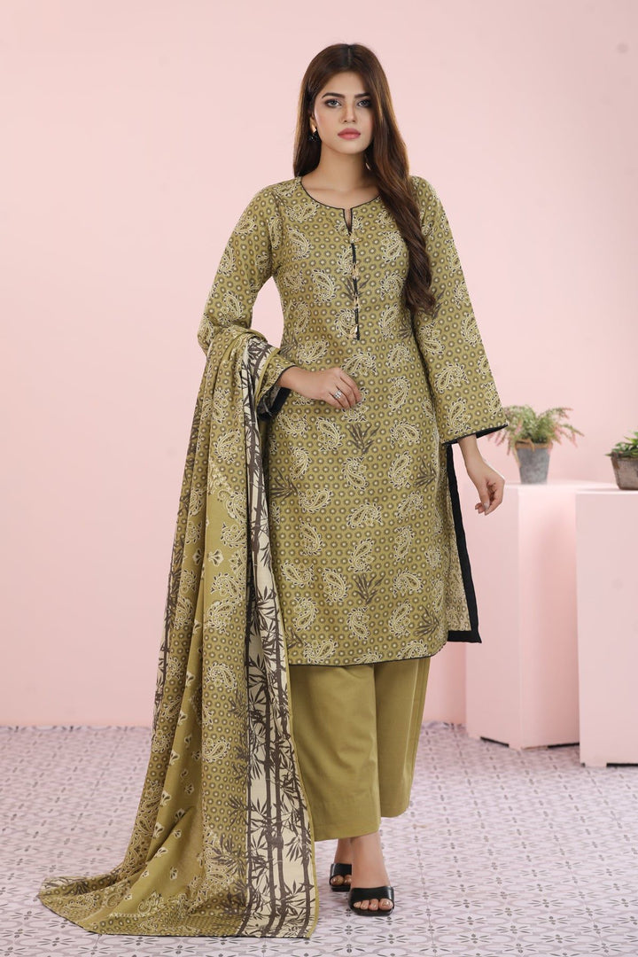 Beige 3 Piece Khaddar Suit - Alkaram