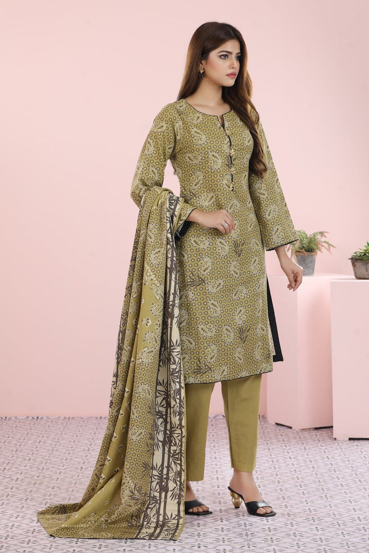 Beige 3 Piece Khaddar Suit - Alkaram