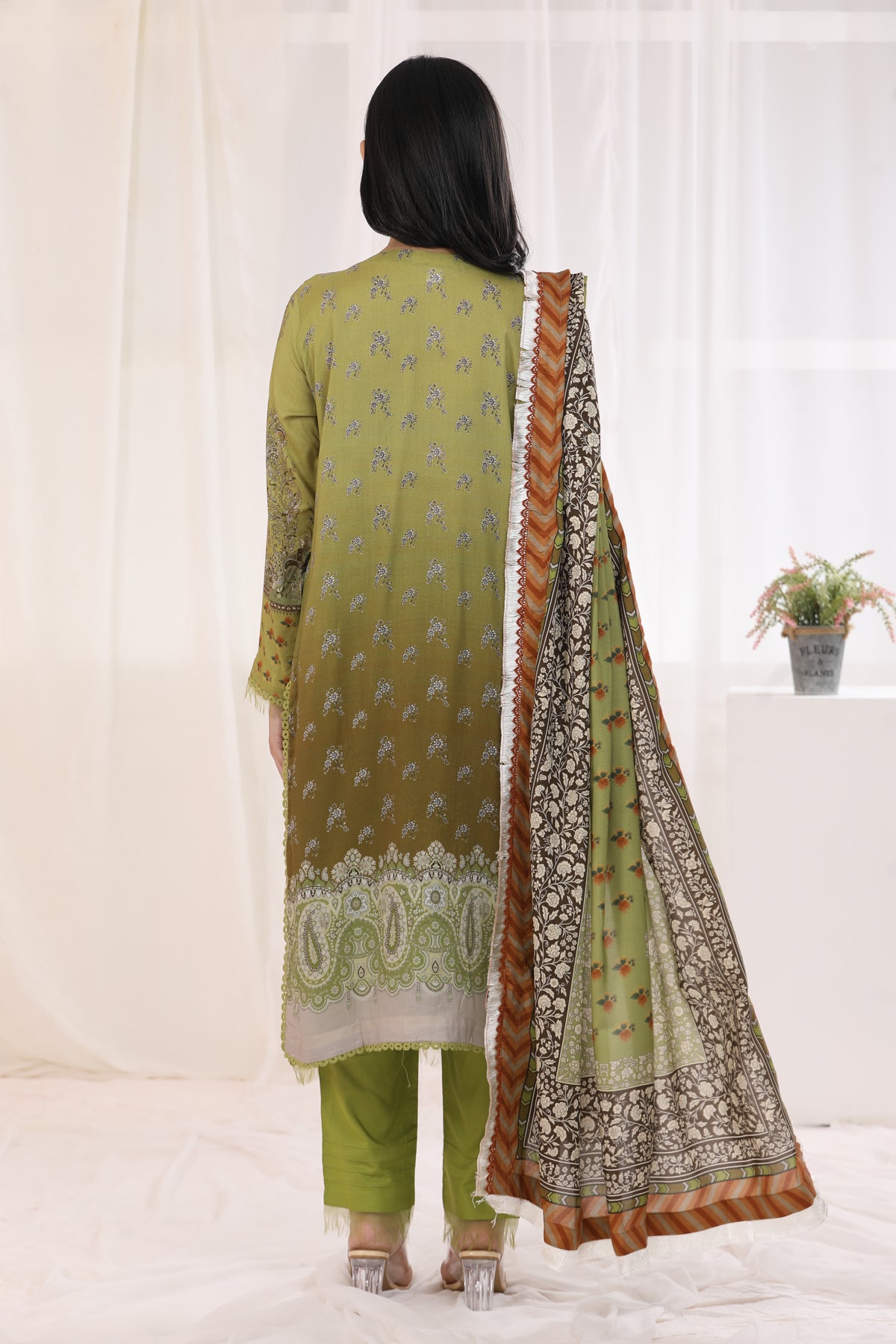 Olive Green Linen Suit - Sobia Nazir Winter Collection