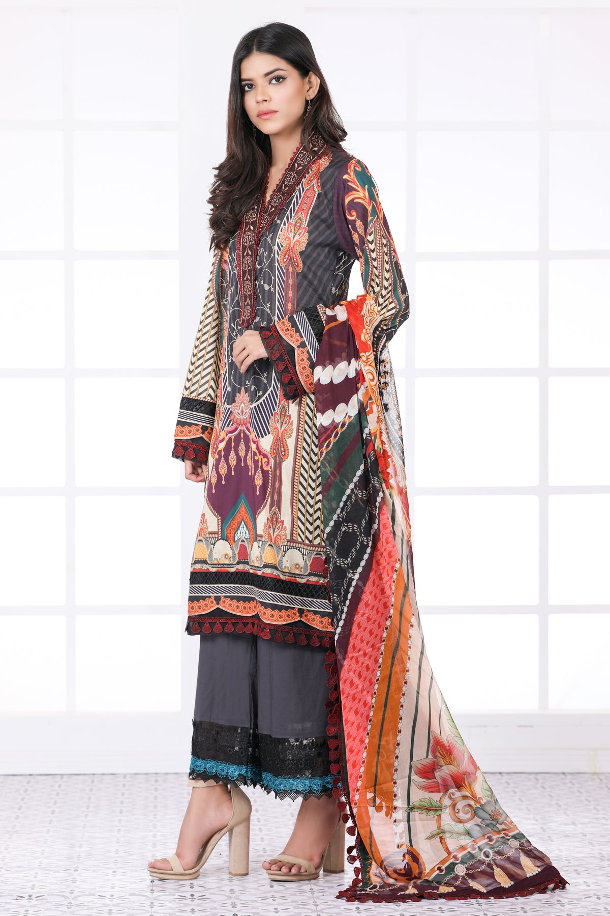 Olive Green 3 Piece Suit - Asim Jofa Prints