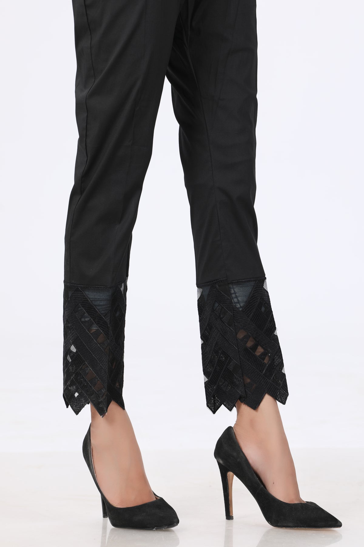 Black Lace Detail Trouser - Stonez