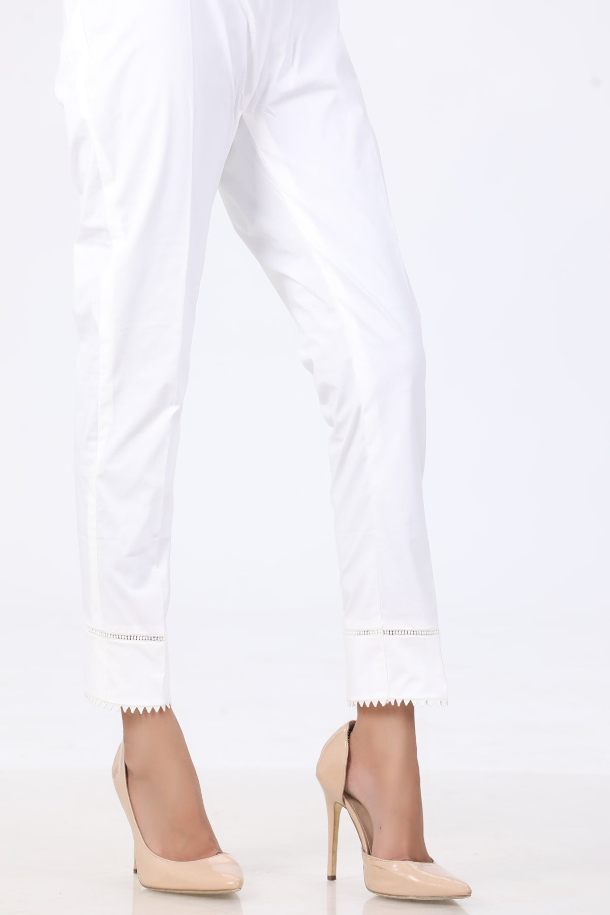 White Lace Detail Trouser - Stonez