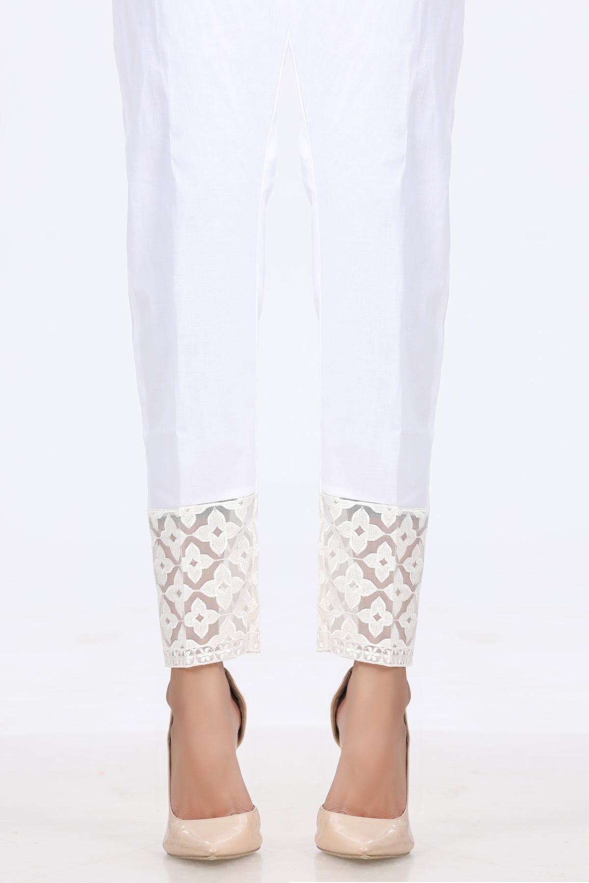 White Lace Detail Trouser - Stonez