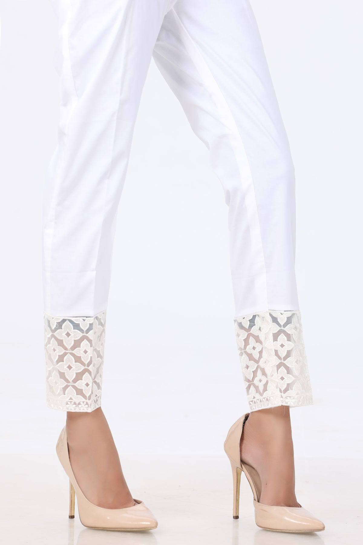 White Lace Detail Trouser - Stonez