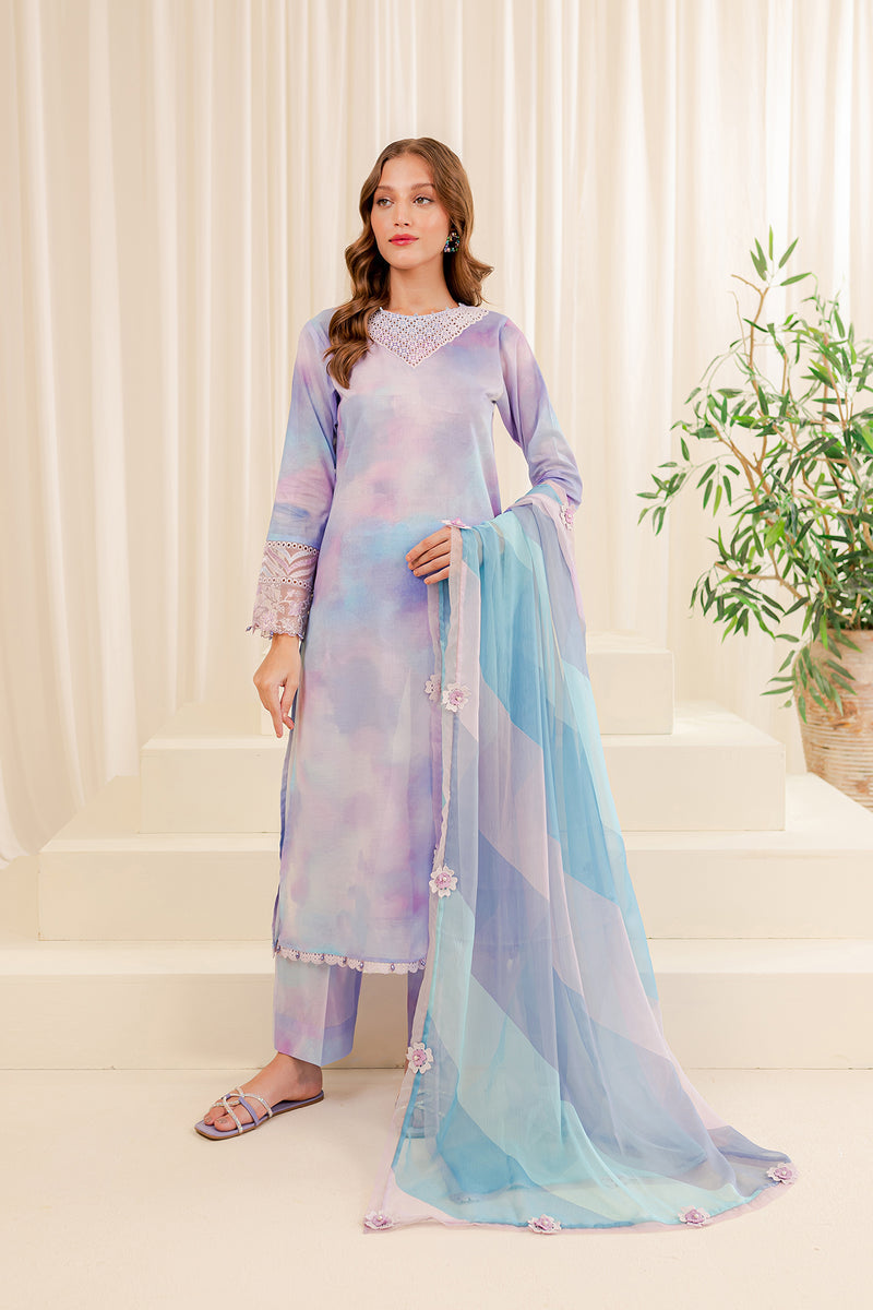 Snowy Dove - Lawn Multi 3 Piece Unstitched Suit - Farasha