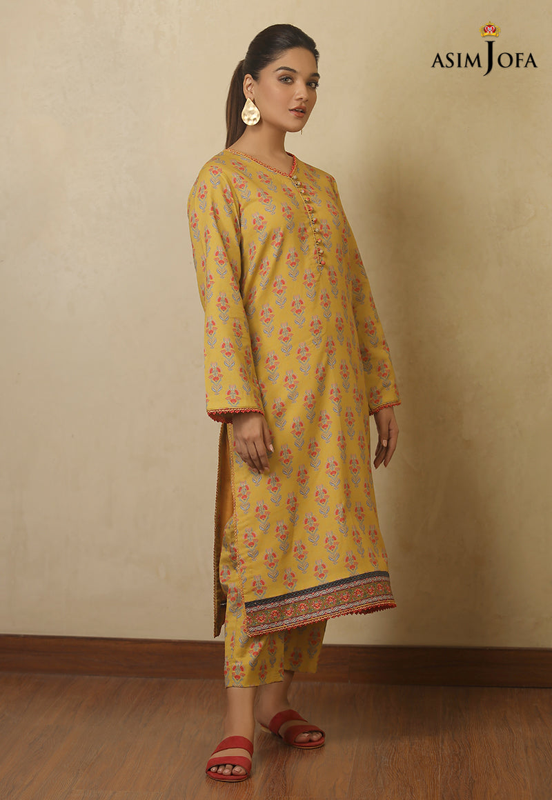 Yellow Jacquard Suit (2 Piece) - Asim Jofa