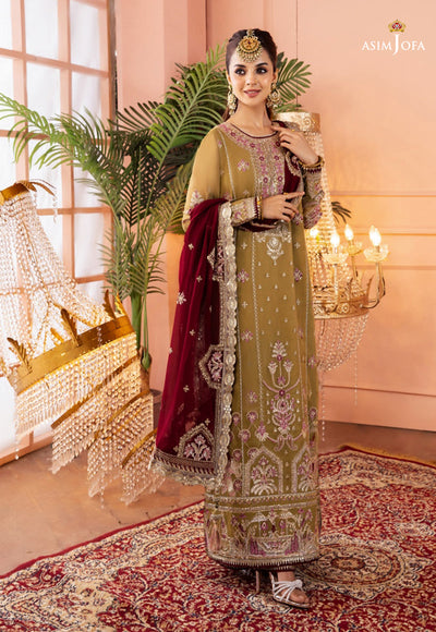 Olive Green 3 Piece Suit - Asim Jofa