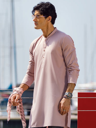 Polyester Viscose Pink Kurta - J. Junaid Jamshed