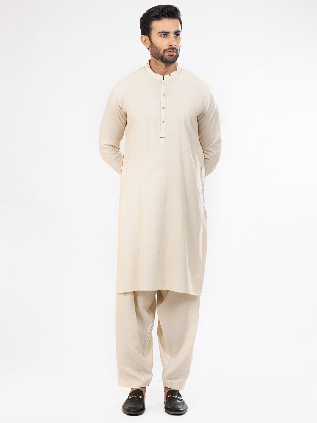 Polyester Viscose Cream Kameez Shalwar - Almirah