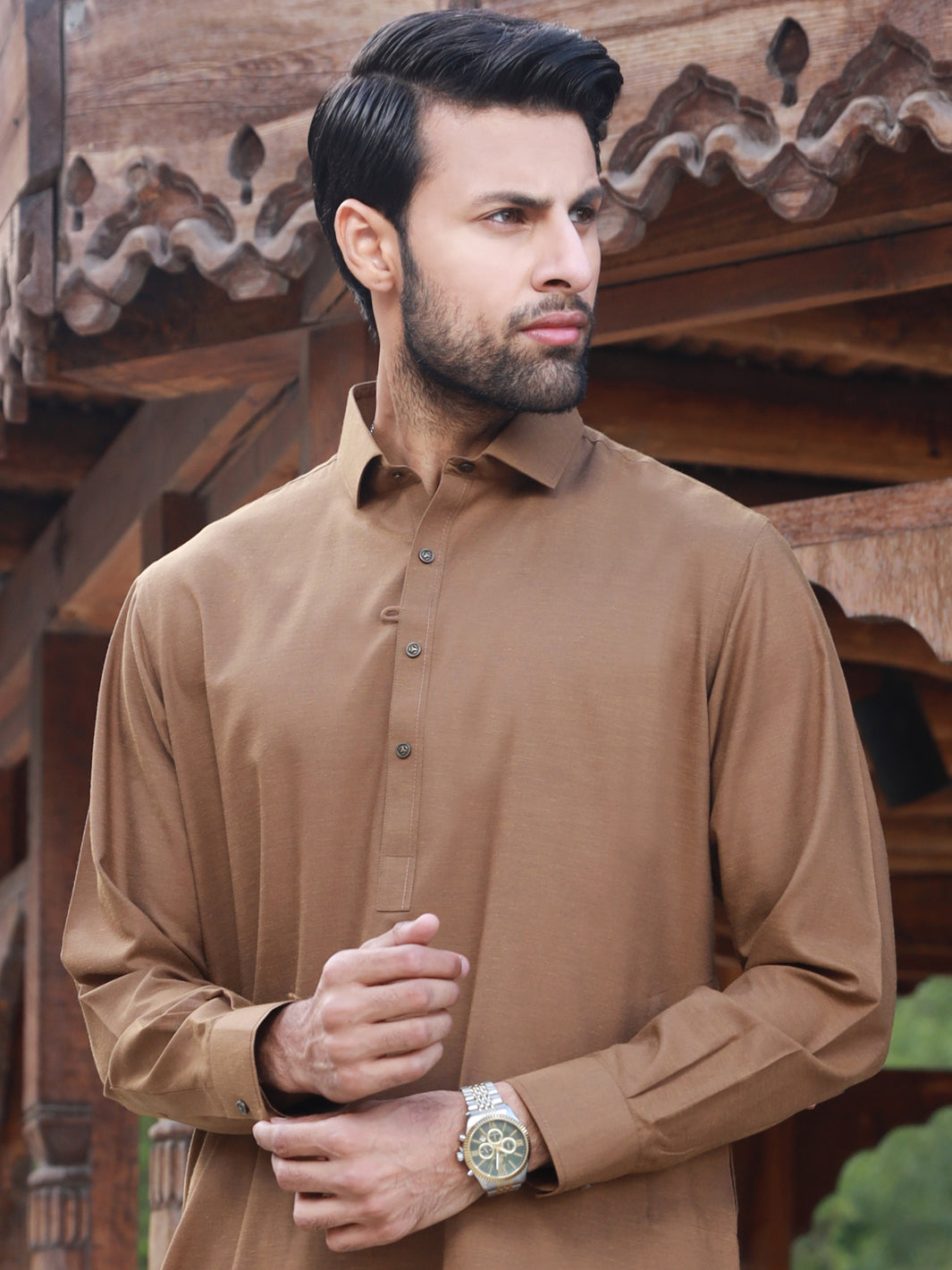 Brown Kameez Shalwar - Wasim Akram By Almirah