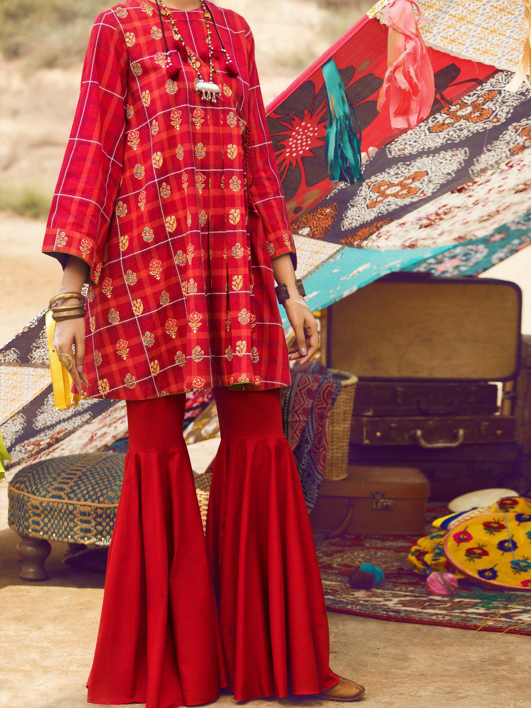 Red Yarn Dyed Kurti - Almirah