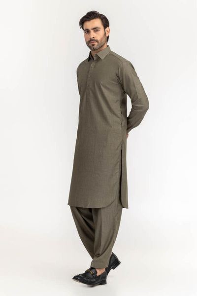 Khaki Kameez Shalwar - Gul Ahmed