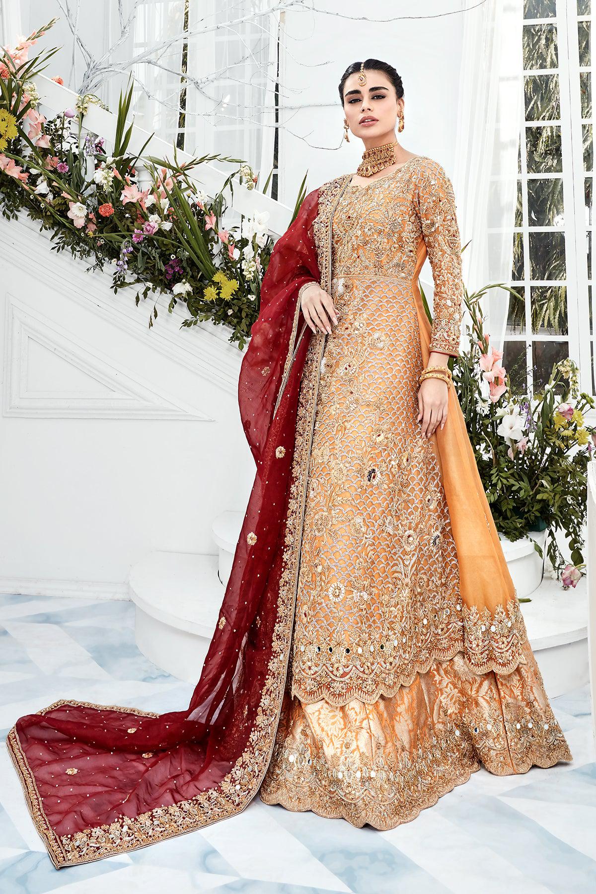 Peach Gold Gown with Lehnga