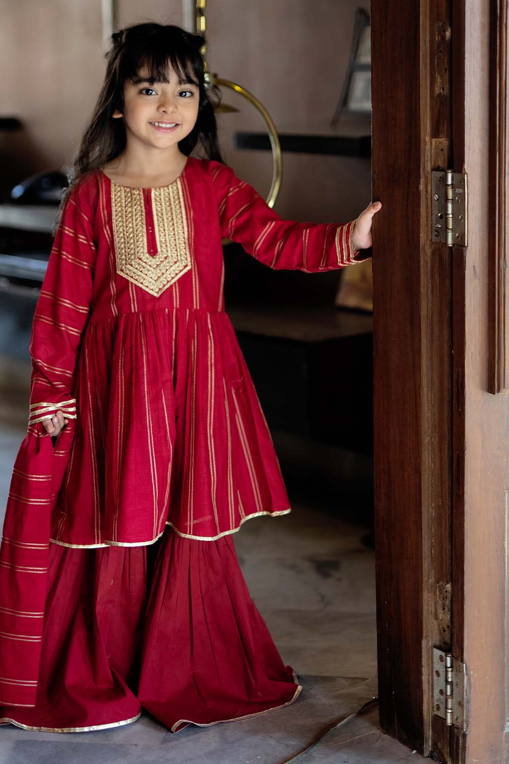 Cotton Dobby Gold & Red 3 Piece Suit - Senorita