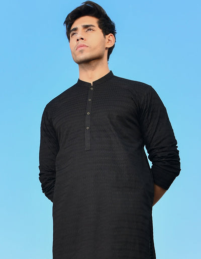 Cotton Black Kurta Pajama - J. Junaid Jamshed