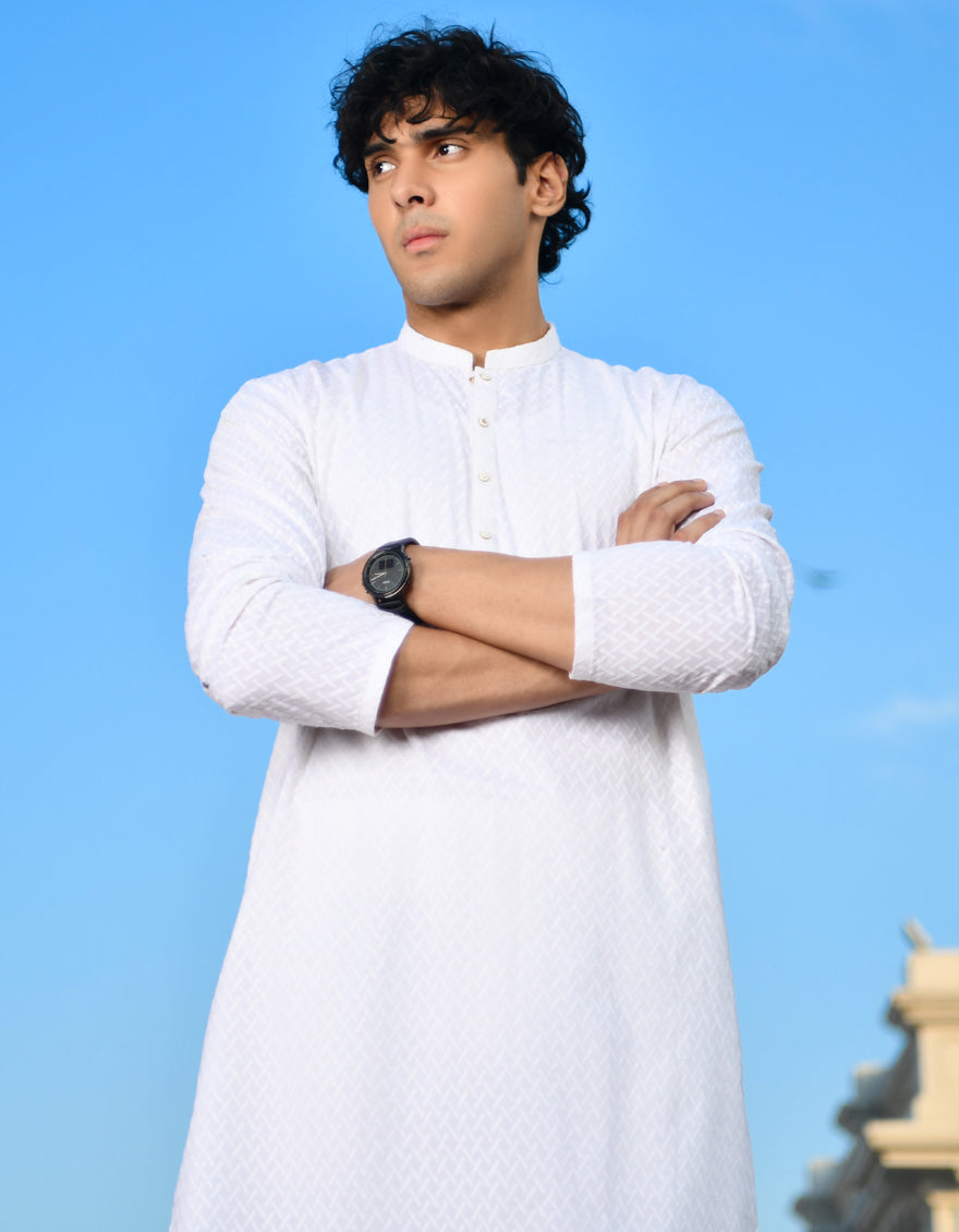 Cotton White Kurta Pajama - J. Junaid Jamshed