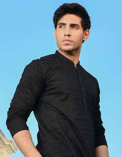 Cotton Black Kurta Pajama - J. Junaid Jamshed