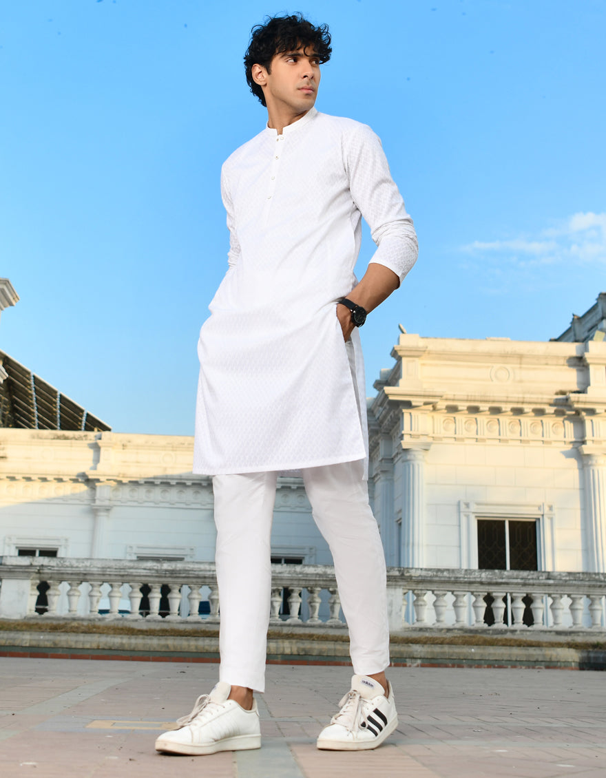 Cotton White Kurta Pajama - J. Junaid Jamshed