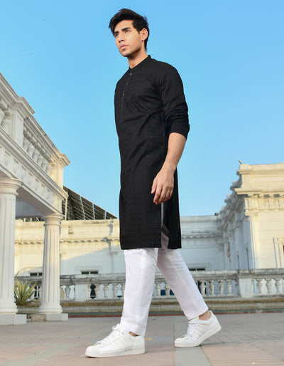 Cotton Black Kurta Pajama - J. Junaid Jamshed