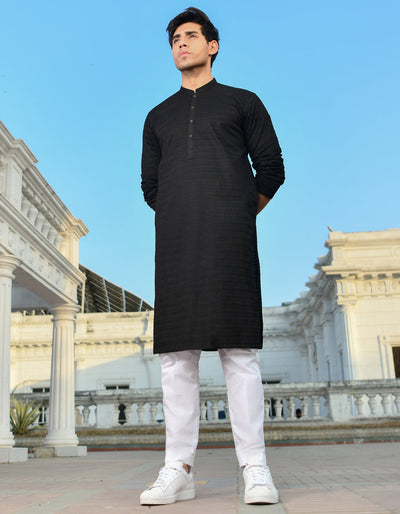 Cotton Black Kurta Pajama - J. Junaid Jamshed