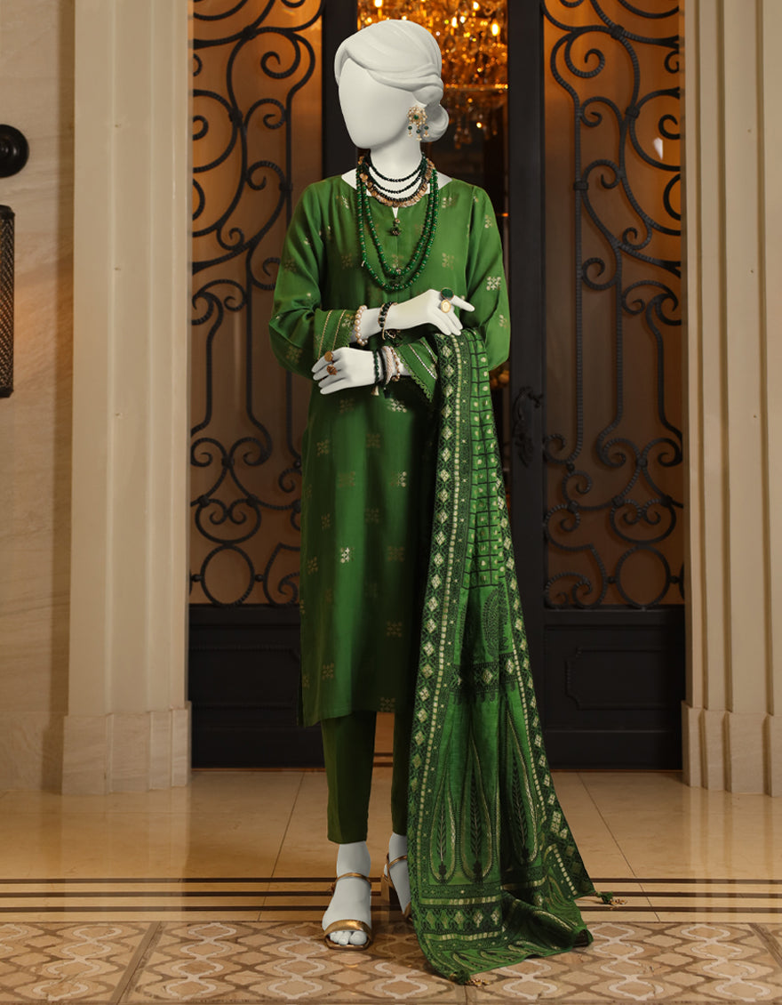 Jacquard Green 2 Piece Unstitched Suit - J. Junaid Jamshed