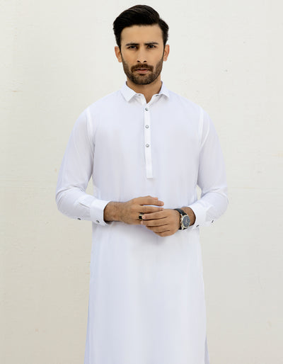 Blended Off White Kameez Shalwar - J. Junaid Jamshed