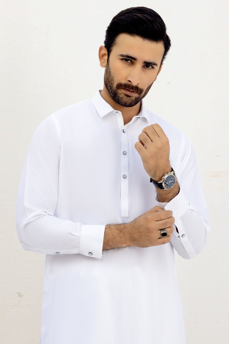 Blended Off White Kameez Shalwar - J. Junaid Jamshed