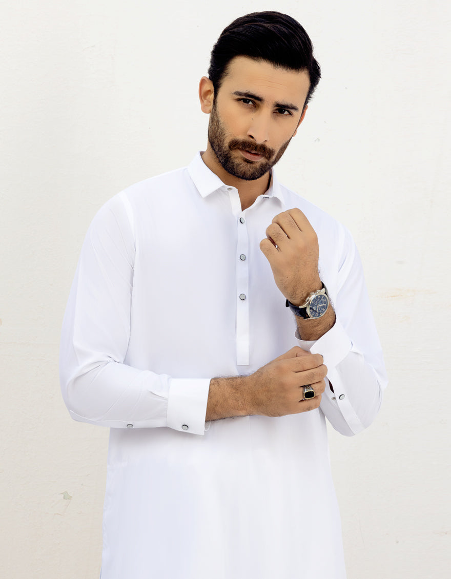 Blended Off White Kameez Shalwar - J. Junaid Jamshed