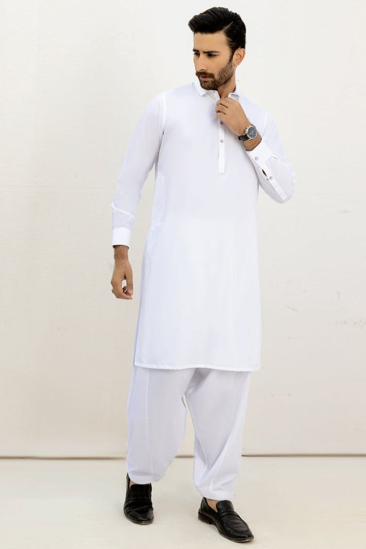 Blended Off White Kameez Shalwar - J. Junaid Jamshed