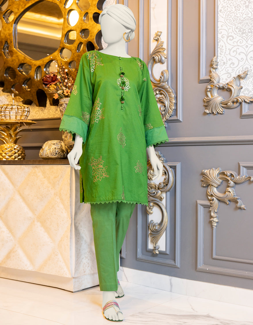 Cambric Green 2 Piece Unstitched Suit - J. Junaid Jamshed