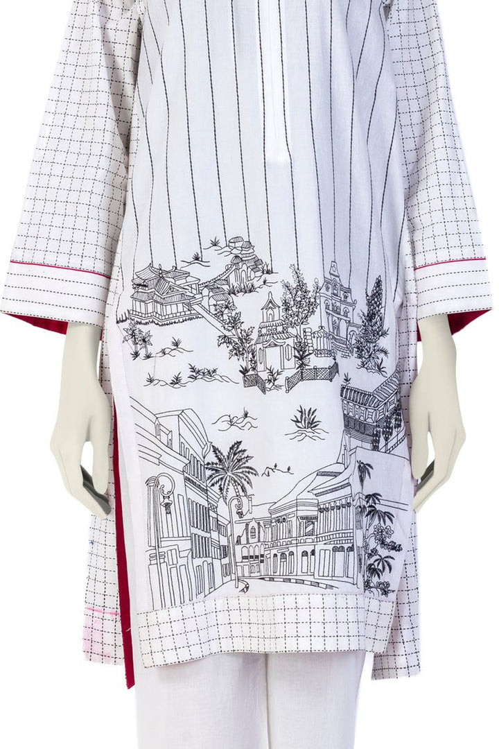 Cambric White Kurti - J. Junaid Jamshed